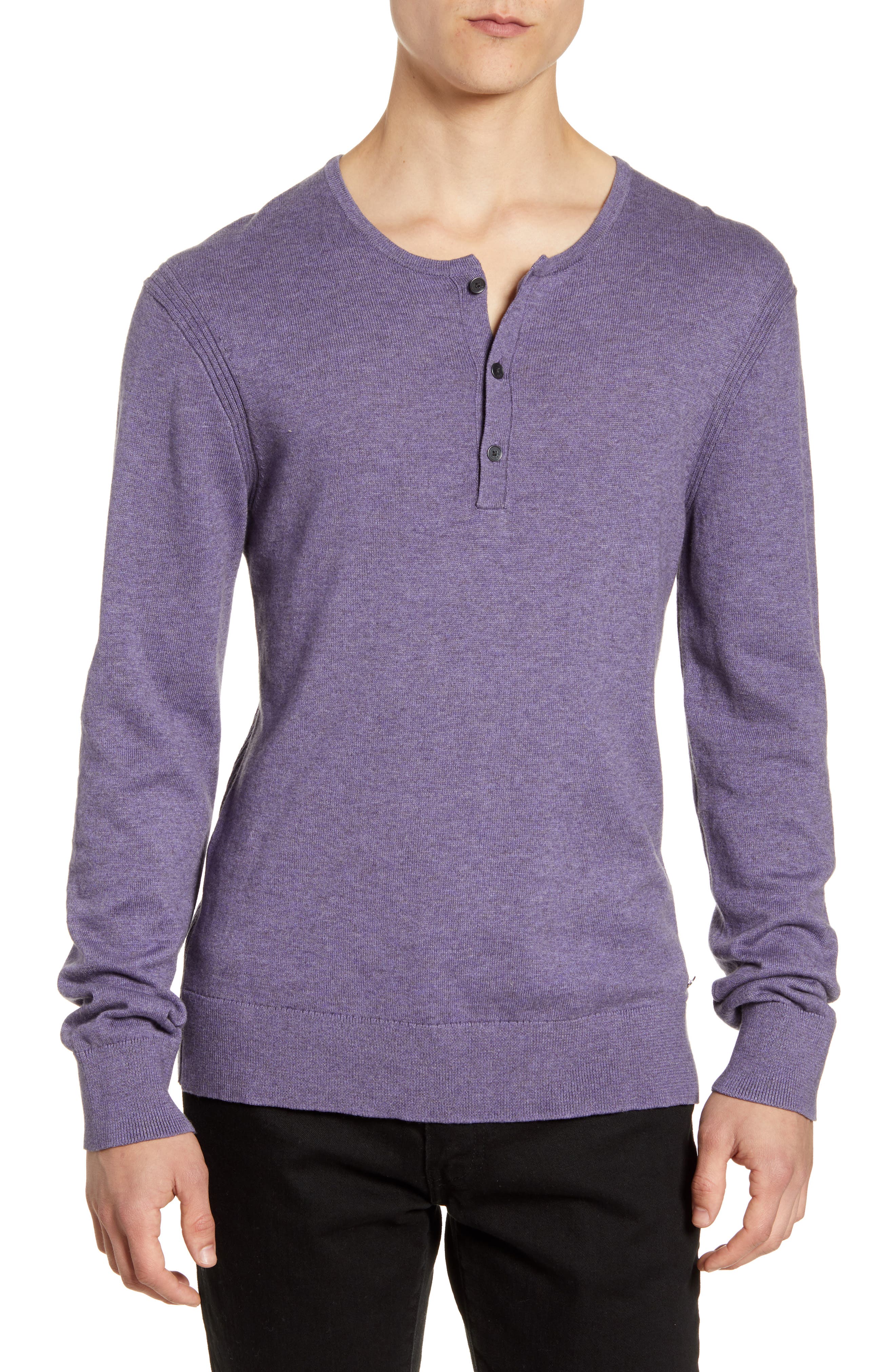 John Varvatos Star USA Men/'s Bordeaux Red Thermal Henley Long Sleeve Shirt